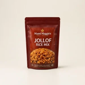 Pouch of Mami Maggie's jollof rice mix (jollof mix), handmade in Newport