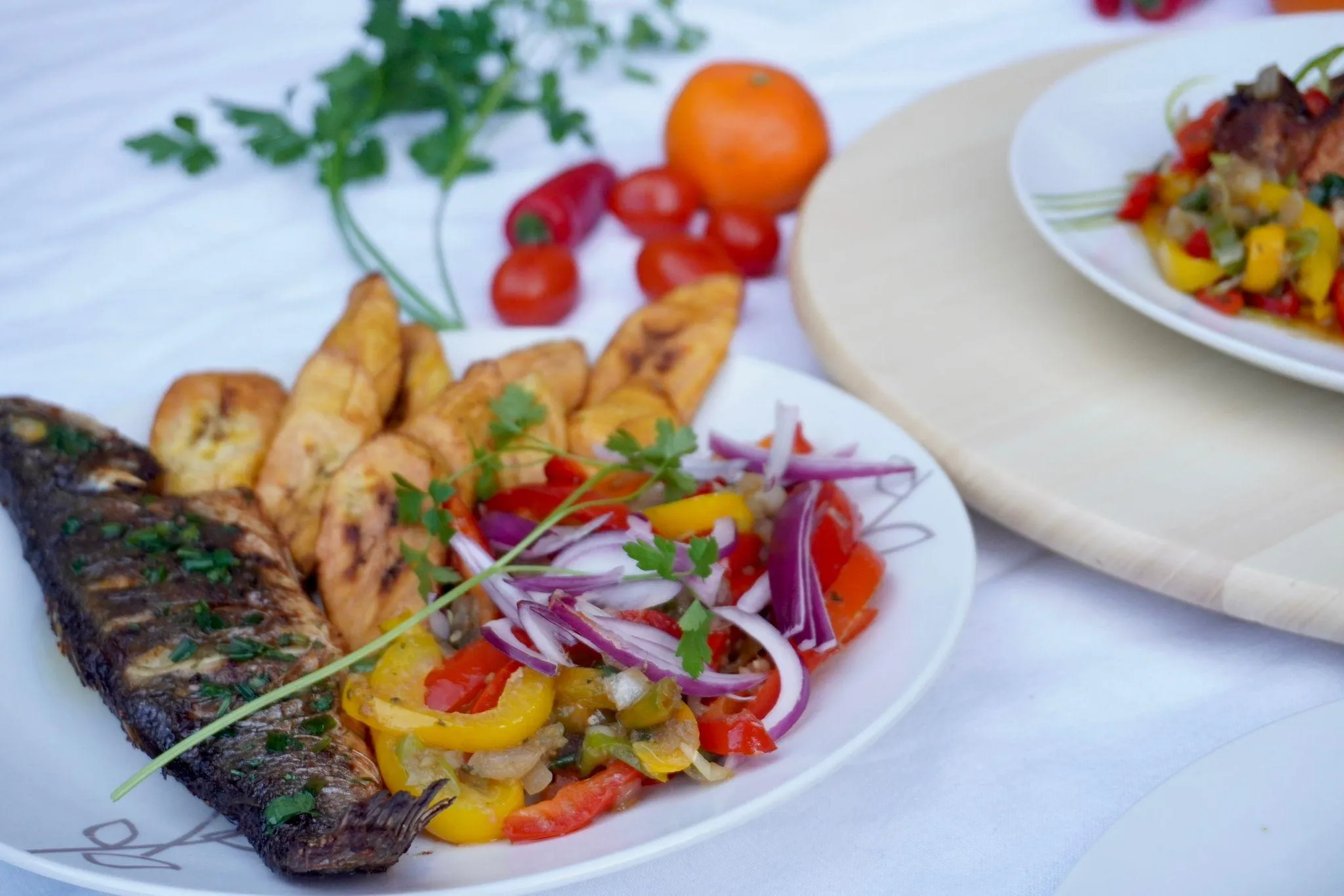 Catering spread of Cameroonian dishes